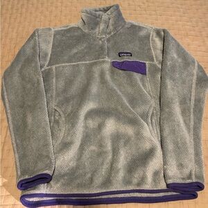 NWOT Patagonia Gray Purple Fleece 1/4 Button Pullover Sweater Size Women’s M
